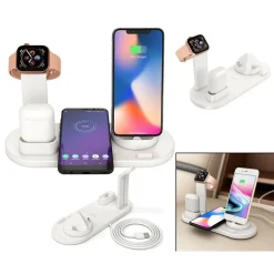 STAZIONE RICARICA WIRELESS 4 IN 1 QI AIR PODS IPHONE COMPATIBILE MICRO USB TYPE C