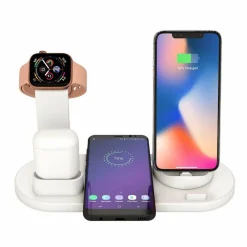 STAZIONE RICARICA WIRELESS 4 IN 1 QI AIR PODS IPHONE COMPATIBILE MICRO USB TYPE C