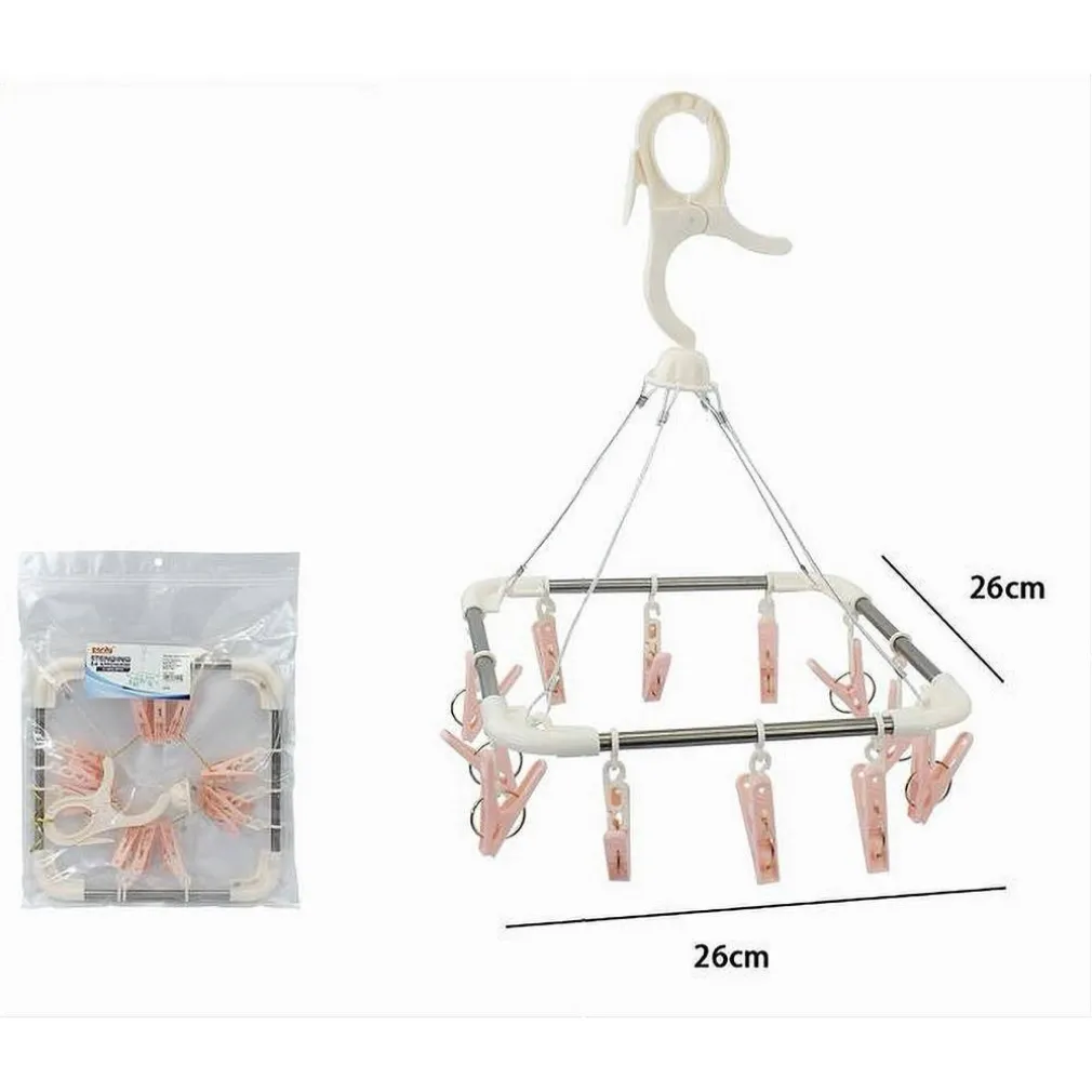 STENDIBIANCHERIA 12 PINZE MOLLETTE QUADRATO STENDINO BIANCHERIA CON GANCIO 79541