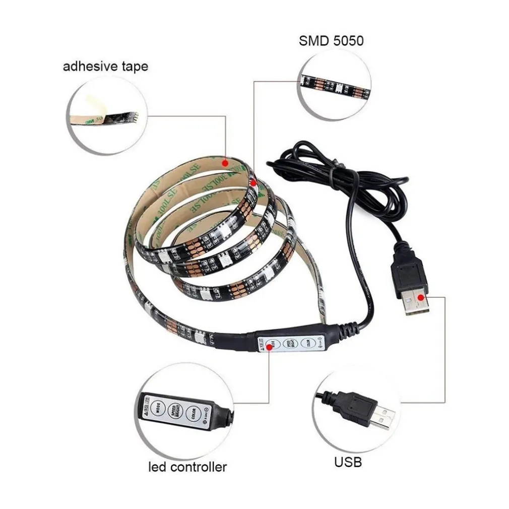 STRIP LED STRISCIA USB 100CM L5 6.48W 5V PER RETROILLUMINAZIONE TELEVISORE TV