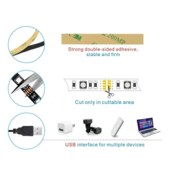 STRIP LED STRISCIA USB 100CM L5 6.48W 5V PER RETROILLUMINAZIONE TELEVISORE TV