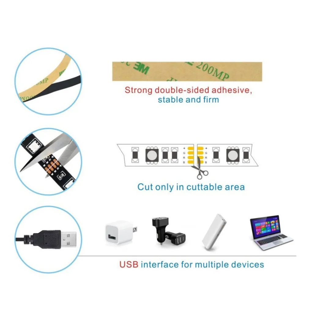 STRIP LED STRISCIA USB 100CM L5 6.48W 5V PER RETROILLUMINAZIONE TELEVISORE TV