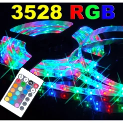 STRISCIA A LED SMD 3528 RGB IP65 5 METRI BOBINA CON ALIMENTATORE E TELECOMANDO