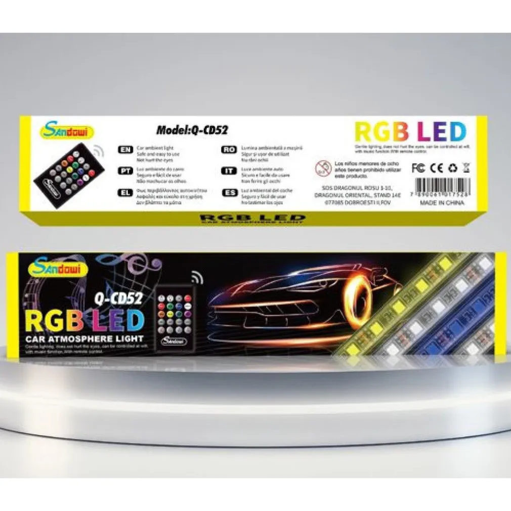 STRISCIA INTERNI AUTO 12LED RGB LUCI VANO PIEDI ATMOSFERA TELECOMANDO 12V Q-CD52