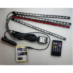 STRISCIA INTERNI AUTO 12LED RGB LUCI VANO PIEDI ATMOSFERA TELECOMANDO 12V Q-CD52