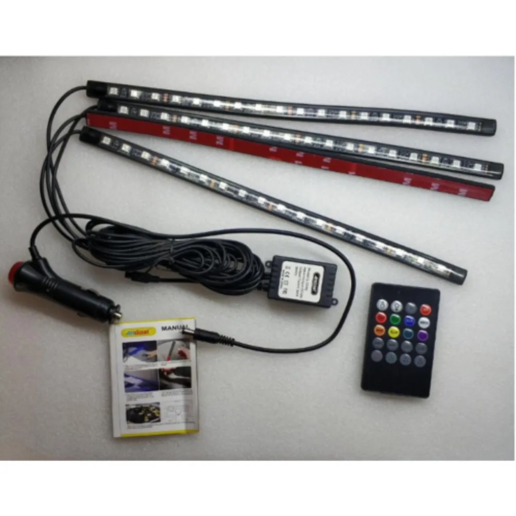 STRISCIA INTERNI AUTO 12LED RGB LUCI VANO PIEDI ATMOSFERA TELECOMANDO 12V Q-CD52