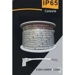 STRISCIA LED 3535 220V 12W/MT 120LED/MT 100 METRI 8 MM LUCE CELESTE 3535-120D-CE