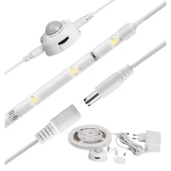 STRISCIA LED CON SENSORE DI MOVIMENTO LUCE BIANCA 6000K ARMADI BORDO LETTO 12V 0,5A