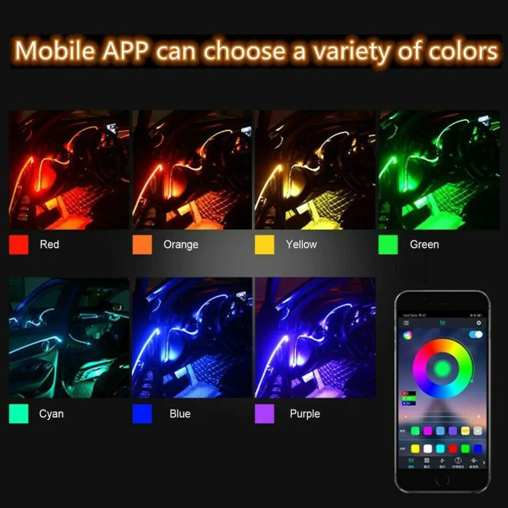 STRISCIA LED FLUORESCENTE LUCI AMBIENTE ILLUMINAZIONE AUTO CON APP SMARTPHONE