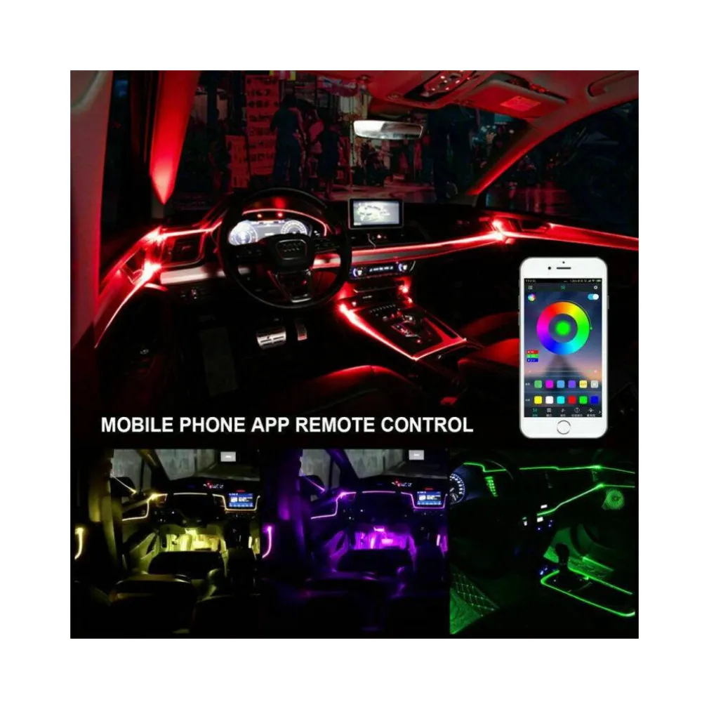 STRISCIA LED FLUORESCENTE LUCI AMBIENTE ILLUMINAZIONE AUTO CON APP SMARTPHONE
