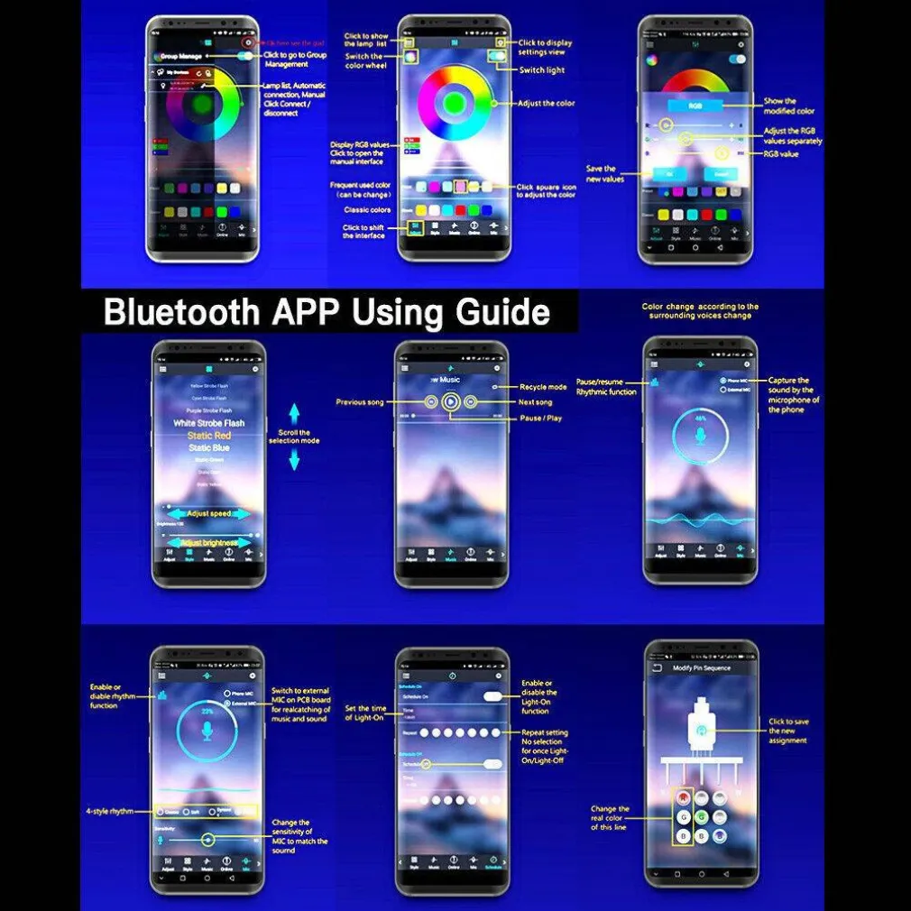 STRISCIA LED FLUORESCENTE LUCI AMBIENTE ILLUMINAZIONE AUTO CON APP SMARTPHONE