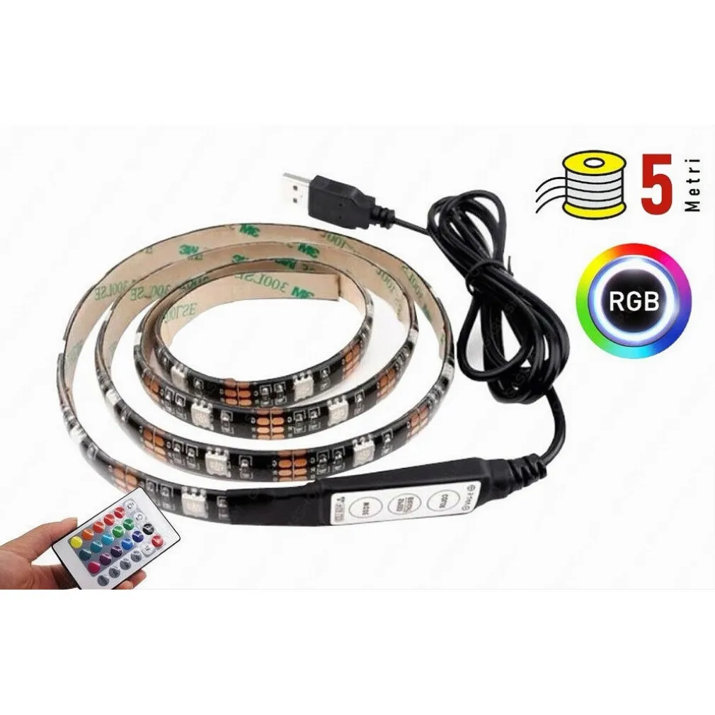 STRISCIA LED RETROILLUMINAZIONE TV MONITOR RGB SMD 5050 5 MT USB DC5V 5050RGB-5V