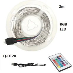 STRISCIA LED RGB USB 2 METRI CON TELECOMANDO 5050 5V IP67 IMPERMEABILE Q-DT20