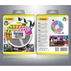 STRISCIA LED RGB USB 3 METRI CON TELECOMANDO Q-DT30 5050 5V IP67 IMPERMEABILE