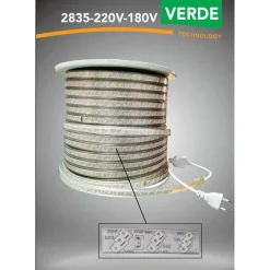 STRISCIA LED 220V 2835 180 LED BOBINA 100 METRI IP65 LUCE VERDE 2835-220V-180V