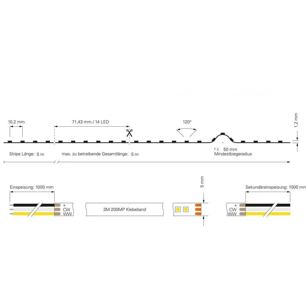 STRISCIA 980LED 55W CCT DA 3000K A 6500K 24V DIMMERABILE STRIP ADESIVA BOBINA 5MT