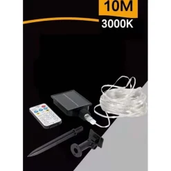 STRISCIA LUMINOSA LED 10MT CON PANNELLO SOLARE PICCHETTO CATENA LUCE DECORAZIONI KYP-10
