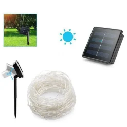 STRISCIA LUMINOSA LED 10MT CON PANNELLO SOLARE PICCHETTO CATENA LUCE DECORAZIONI KYP-10