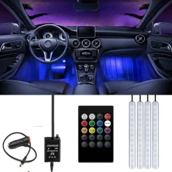 STRISCIA PER AUTO 48 LED RGB 4 BARRE 8 COLORI MODALITÀ MUSICA CON TELECOMANDO