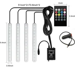 STRISCIA PER AUTO 48 LED RGB 4 BARRE 8 COLORI MODALITÀ MUSICA CON TELECOMANDO