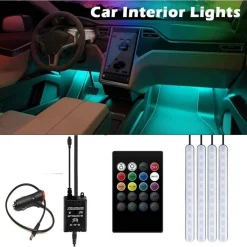 STRISCIA PER AUTO 48 LED RGB 4 BARRE 8 COLORI MODALITÀ MUSICA CON TELECOMANDO