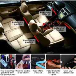 STRISCIA PER AUTO 48 LED RGB 4 BARRE 8 COLORI MODALITÀ MUSICA CON TELECOMANDO