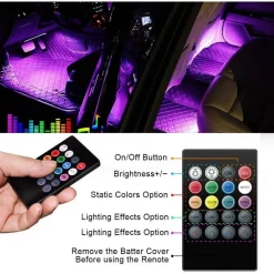 STRISCIA PER AUTO 48 LED RGB 4 BARRE 8 COLORI MODALITÀ MUSICA CON TELECOMANDO