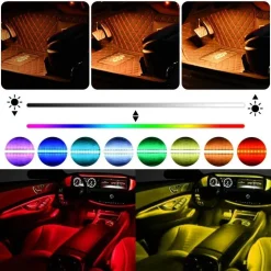 STRISCIA PER AUTO 48 LED RGB 4 BARRE 8 COLORI MODALITÀ MUSICA CON TELECOMANDO