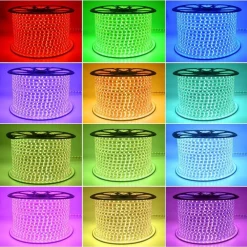 STRISCIA STRIP LED BOBINA SMD 5050 RGB CON SPINA 220V TUBO PER ESTERNO DA 100 MT