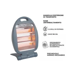 STUFA ELETTRICA AD INFRAROSSI AL QUARZO POTENZA MAX 800 WATT CON TERMOSTATO