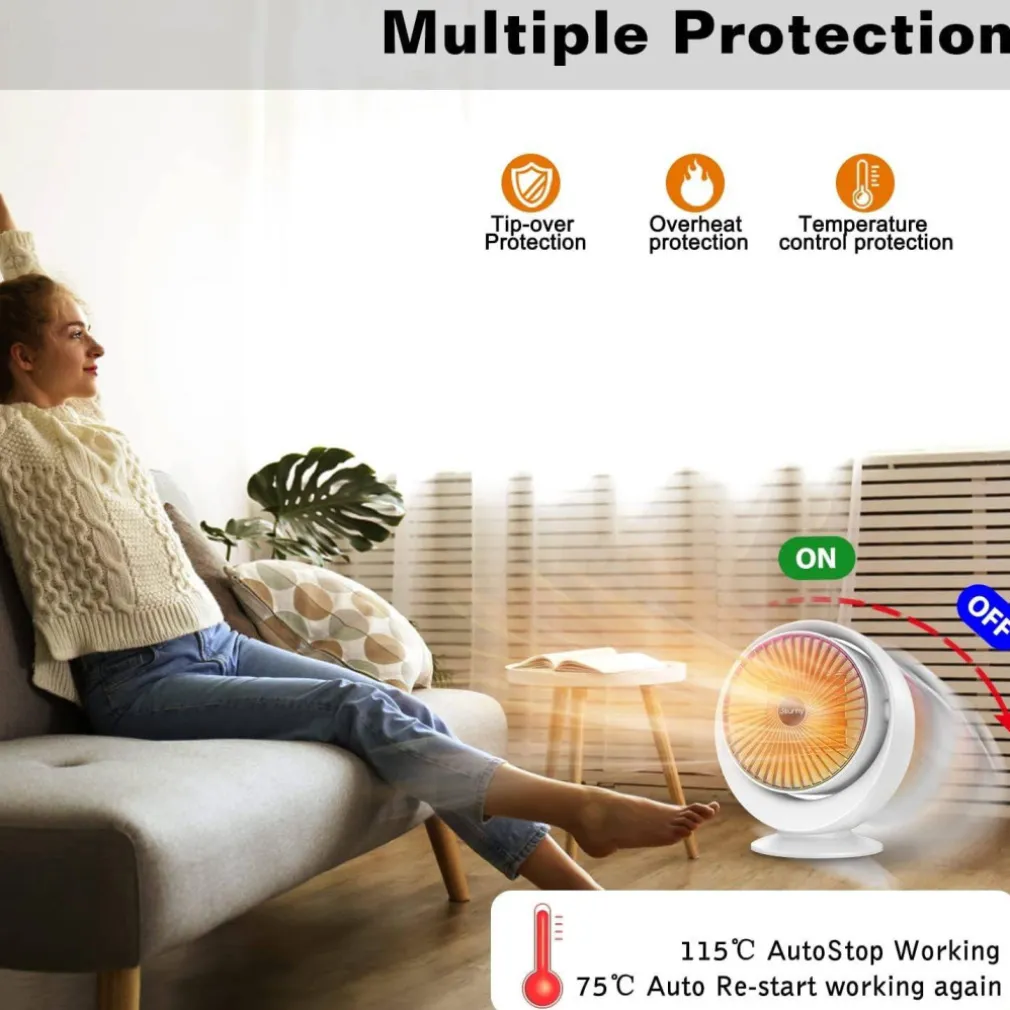 STUFA ELETTRICA VENTILATA STUFETTA BASSO CONSUMO OSCILLANTE TERMOCONVETTORE 900W