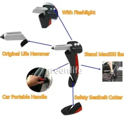 SUPPORTO MANIGLIA SALITA MARTELLO ROMPI VETRO FINESTRINO AUTO FURGONE EMERGENZA