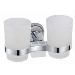 SUPPORTO PORTA BICCHIERE DOPPIO BICCHIERI PER SPAZZOLINI ACCIAIO VETRO A PARETE