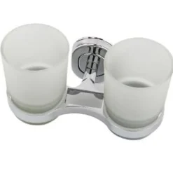 SUPPORTO PORTA SPAZZOLINI CON BICCHIERE DOPPIO IN VETRO A PARETE ACCESSORI BAGNO