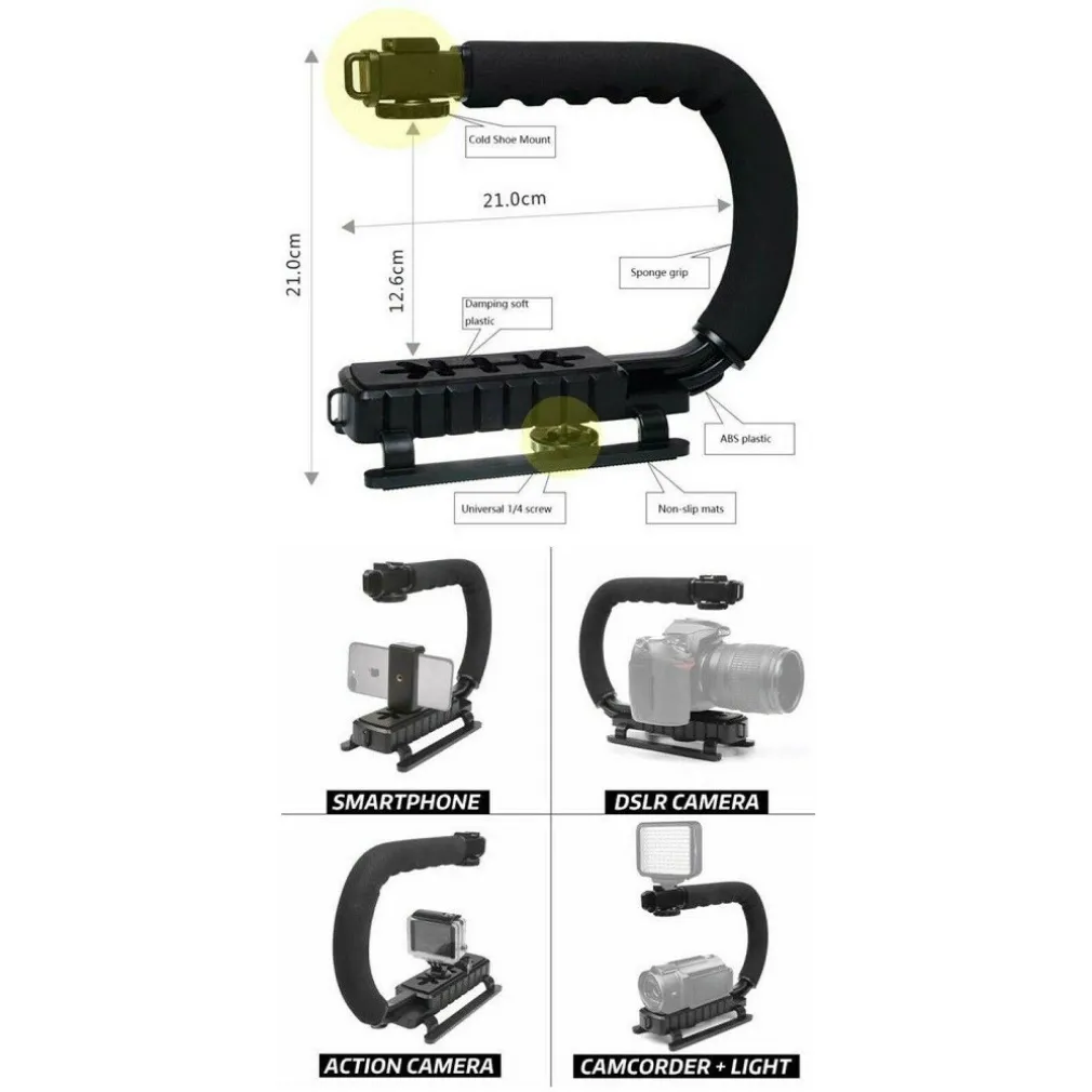 SUPPORTO STABILIZZATORE PORTATILE VIDEOCAMERA SMARTPHONE LUCE MICROFONO AY-49U