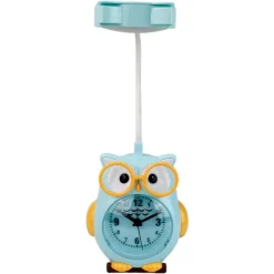 SVEGLIA CON LAMPADA DA SCRIVANIA DESIGN A GUFO BLU OROLOGIO DA TAVOLO RICARICA USB