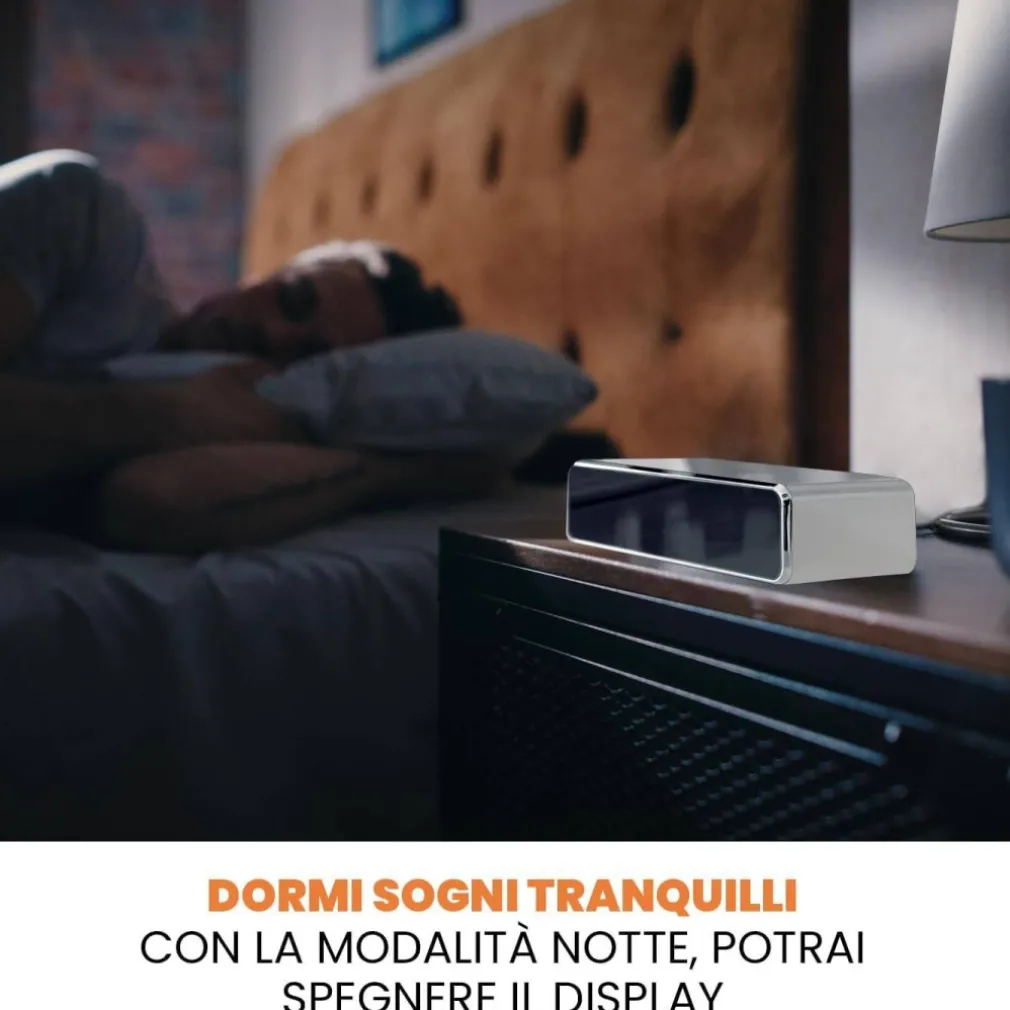 SVEGLIA DIGITALE CON RICARICA WIRELESS SMARTPHONE DISPLAY A LED LUCE REGOLABILE