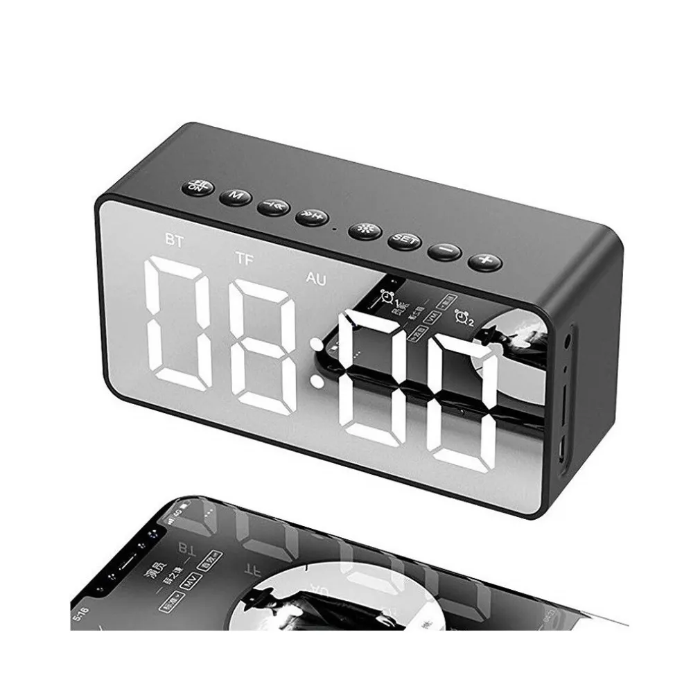 SVEGLIA OROLOGIO BT506 SPECCHIO RADIOSVEGLIA DIGITALE LCD LED BLUETOOTH AUX USB