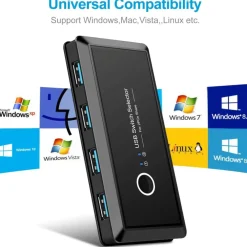 SWITCH BOX USB 2.0 HUB 2 INGRESSI 4 USCITE PER CONDIVIDERE 2 PC COMPUTER Q-U100