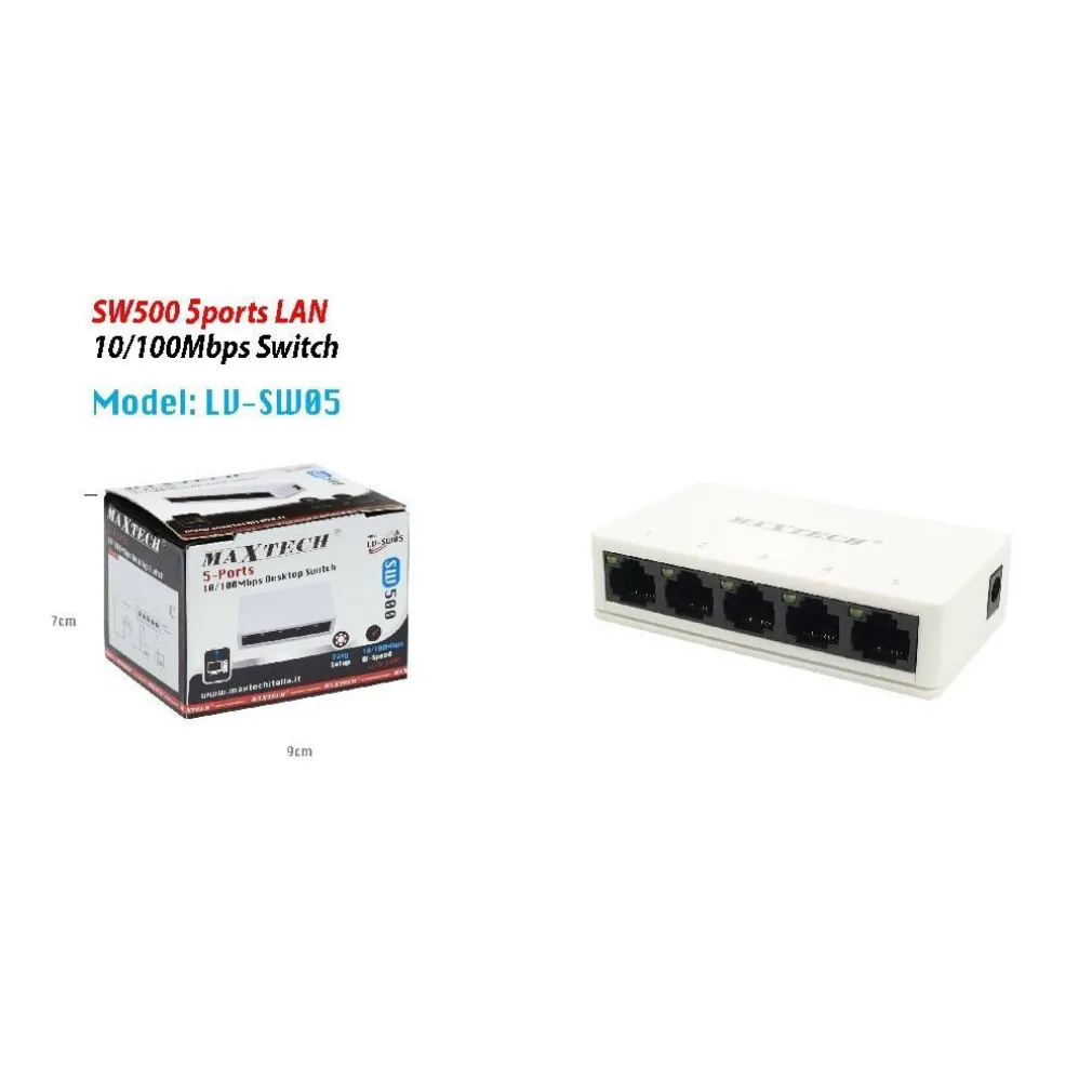 SWITCH DESKTOP 5 PORTE LAN SW500 10/100MBPS FACILE INSTALLAZIONE MAXTECH LV-SW05