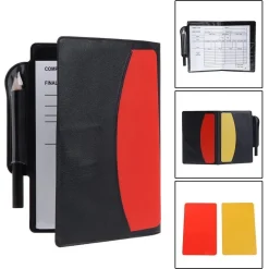 TACCUINO CON CARTOLINA CARTA ROSSA GIALLA MOTIVO CALCIATORE PORTAFOGLIO ARBITRO