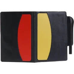 TACCUINO CON CARTOLINA CARTA ROSSA GIALLA MOTIVO CALCIATORE PORTAFOGLIO ARBITRO