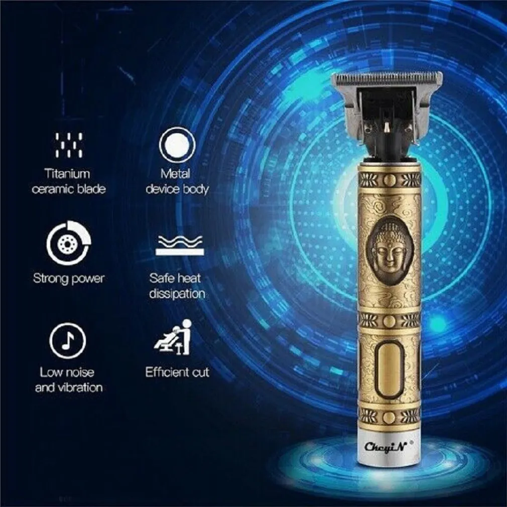 TAGLIA CAPELLI RASOIO ELETTRICO PROFESSIONALE REGOLA BARBA A BATTERIA BUDDHA ORO