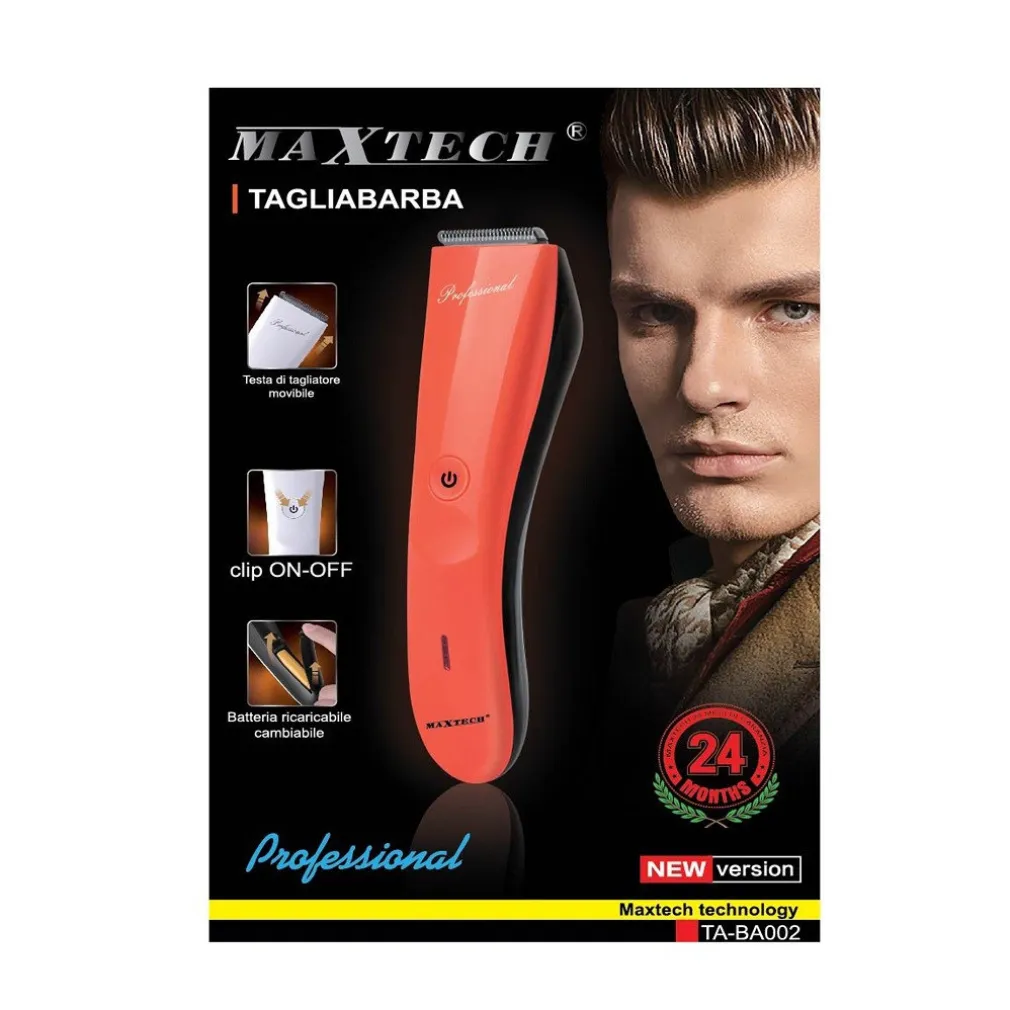 TAGLIABARBA ELETTRICO RASOIO BARBA DA UOMO PROFESSIONALE RICARICABILE MAXTECH TA-BA002