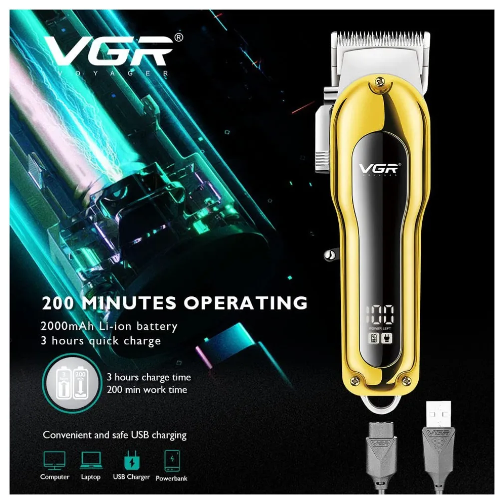 TAGLIACAPELLI ELETTRICO TRIMMER BARBA REGOLABILE PROFESSIONALE VGR V-680 DISPLAY