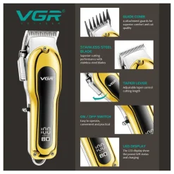 TAGLIACAPELLI ELETTRICO TRIMMER BARBA REGOLABILE PROFESSIONALE VGR V-680 DISPLAY