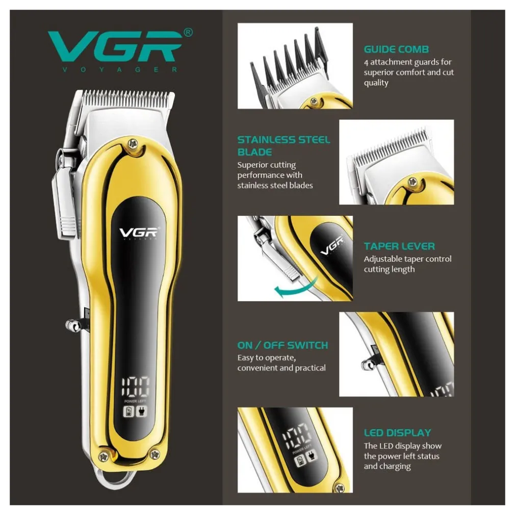 TAGLIACAPELLI ELETTRICO TRIMMER BARBA REGOLABILE PROFESSIONALE VGR V-680 DISPLAY