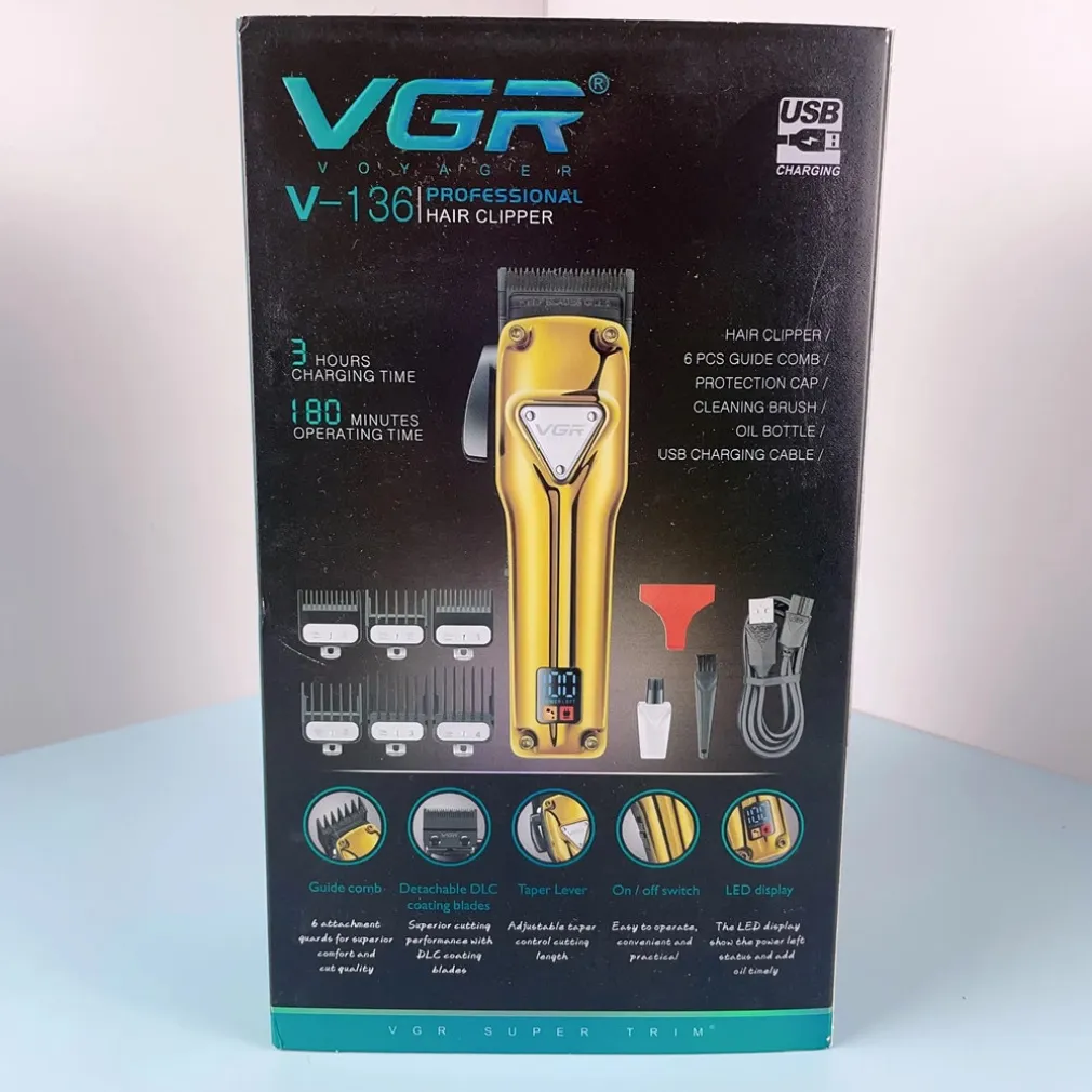 TAGLIACAPELLI IN METALLO SENZA FILI PROFESSIONALE RICARICABILE USB DISPLAY V-136