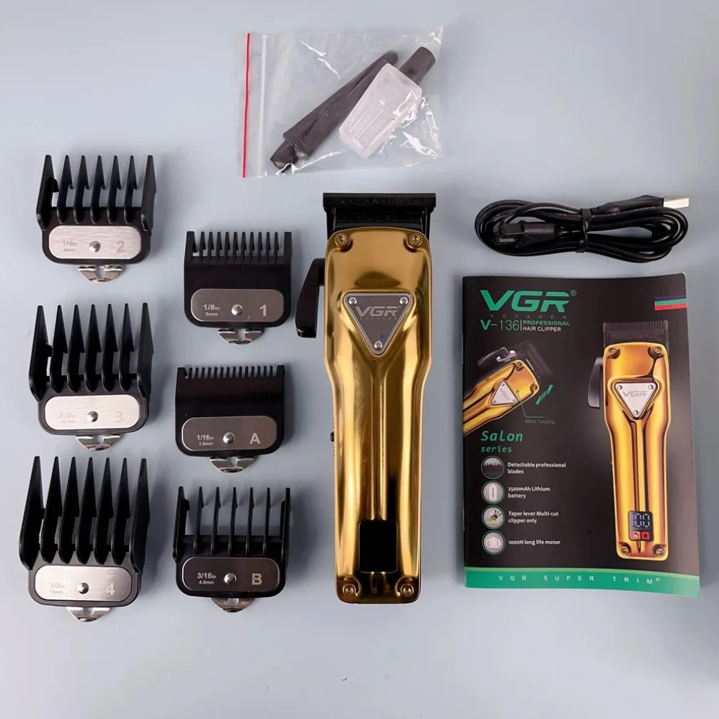 TAGLIACAPELLI IN METALLO SENZA FILI PROFESSIONALE RICARICABILE USB DISPLAY V-136