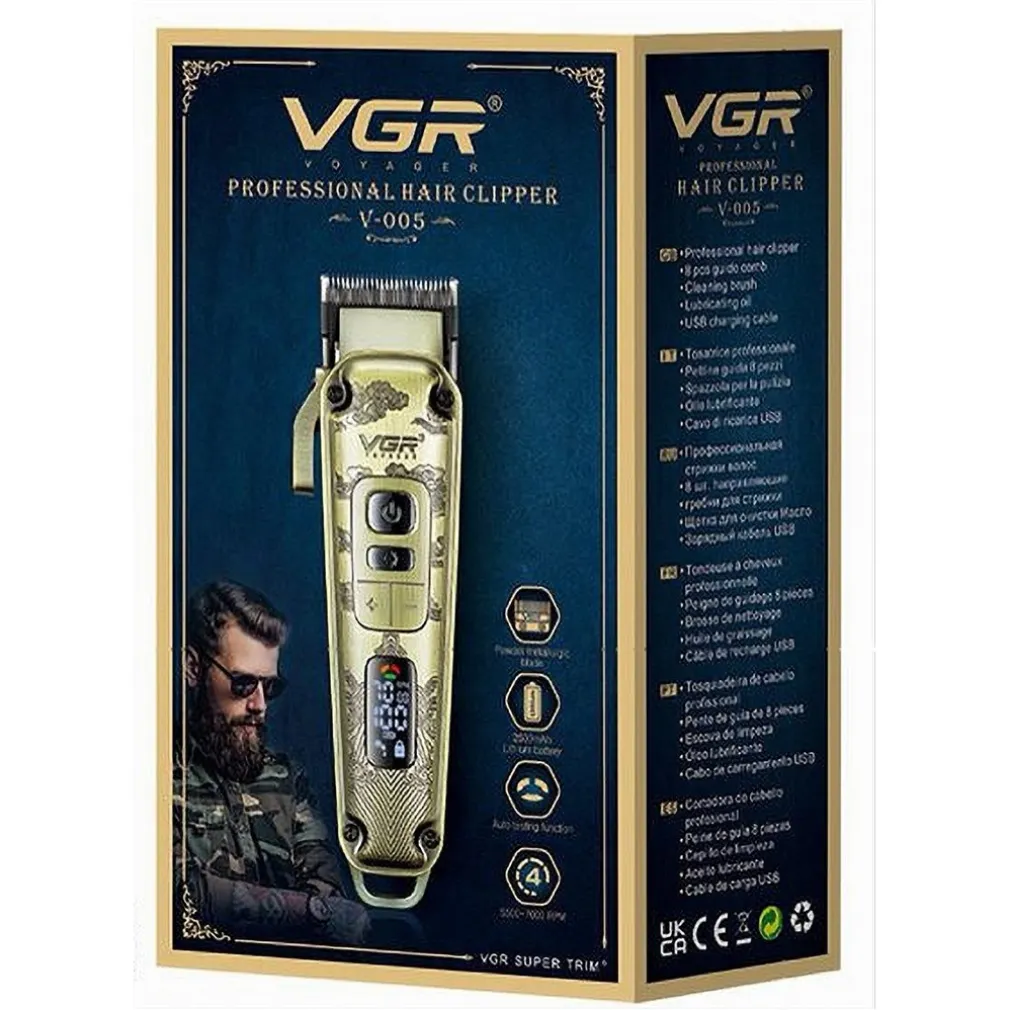 TAGLIACAPELLI IN METALLO DISPLAY LED 4 VELOCITÀ RICARICA USB CON 8 PETTINI V-005